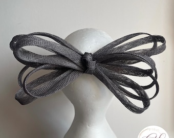 Morgan - Grey Bow style sinamay fascinator, roysl Ascot, Weddings, race days, wedding guest