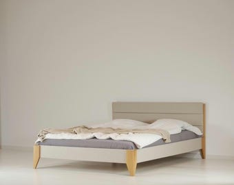 Minimalist upholstered bed | Linen fabric available | Scandinavian bedroom furniture | Custom sizes | Minimalist design