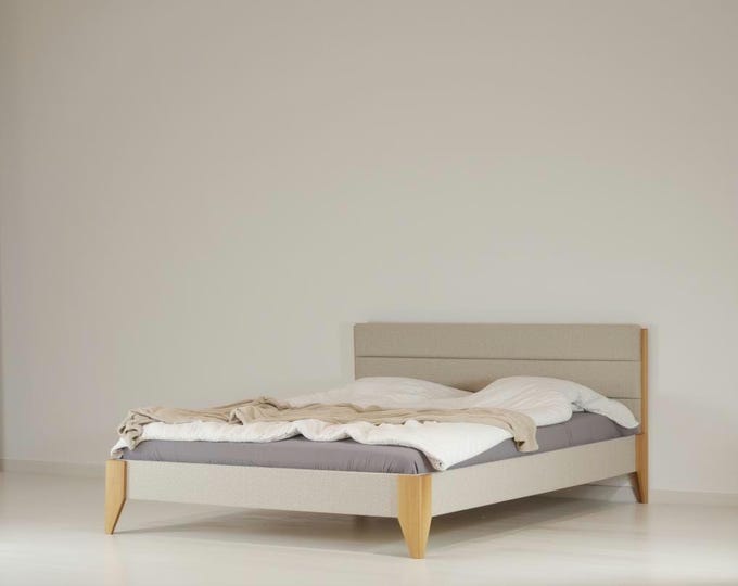Featured listing image: Minimalist upholstered bed | Linen fabric available | Scandinavian bedroom furniture | Custom sizes | Minimalist design