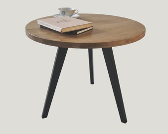Minimalist Modern Solid Oak Coffee Table with Black Legs - Sleek & Durable Living Room Furniture
