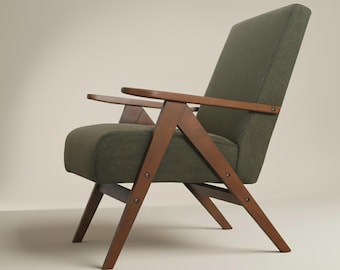 Solid Beech Wood Scandinavian Armchair: Customizable Upholstery