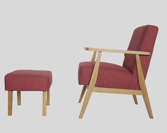 Modern oak armchair in fabric made of 100 natural wool