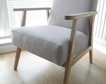 Beige armchair is made of solid wood / Loft Retro Vintage OAK BEECH -High Quality /Made in EU