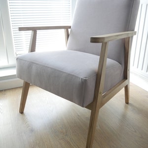 Beige armchair is made of solid wood / Loft Retro Vintage OAK BEECH -High Quality /Made in EU