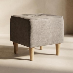 OTTO | Gestoffeerde Voetenbank | Kubus Ottoman 40x40 cm | Eiken Poten | Bruin Beige