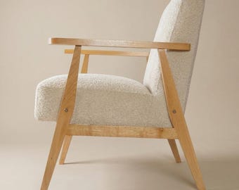 Oak Armchair | Bouclé Upholstery | Contemporary Design | Minimalist | Handmade