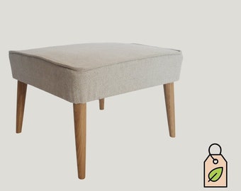 Handmade minimalist natural upholstered stool (ottoman) - PN1 with oak legs