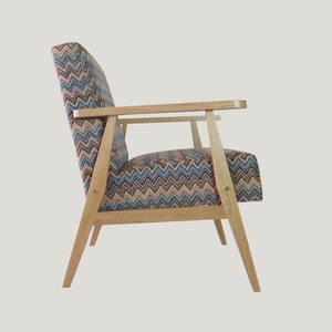 Handmade Mid-Century Modern Armchair: Colorful Zigzag Design