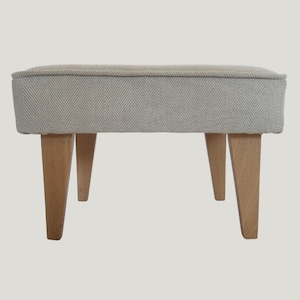 handmade furniture - stool with oak legs covered with upholstery made of 100 % natural fibres footstool