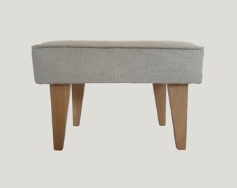 handmade furniture - stool with oak legs covered with upholstery made of 100 % natural fibres footstool