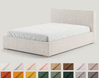 Gemütliches Polsterbett aus Bouclé-Stoff - minimalistisches Design für harmonische Schlafzimmer