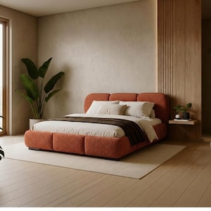 Lit Luna Tapissé avec Coffre | Tête de Lit Bouclette | Cadre Moderne | 9 Coloris | Exonéré de Taxes UE