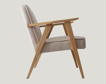 Creamy upholstered oak armchair - 60s Scandinavian STYLE