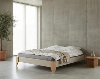 Minimalist Bed Without Headboard - European Design with Solid Oak