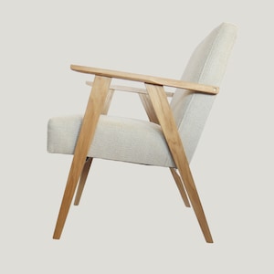 Linen-Cotton Blend Armchair: cream upholstery on an oak frame