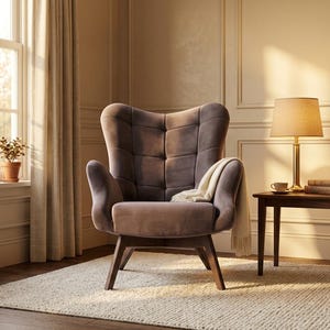 VENUS Modern Armchair | Velvet Lounge Chair with Solid Beech Wood Base | Handcrafted in EUROPE image 8