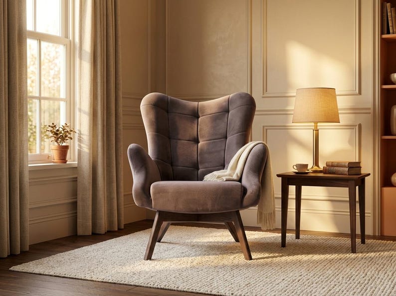 VENUS Modern Armchair | Velvet Lounge Chair with Solid Beech Wood Base | Handcrafted in EUROPE image 8