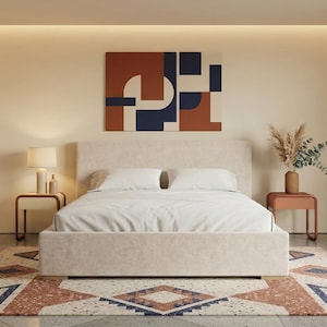 Lit capitonné minimaliste - avec un choix de revêtements et des dimensions personnalisables.