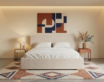 Minimalist upholstered bed - with a choice of upholstery and customisable dimensions.