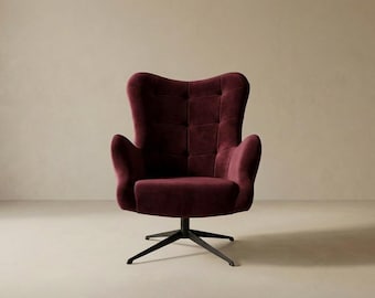 Moon Swivel Armchair | Velvet Upholstery | Quilted Backrest | Steel Base | Handmade