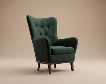 Classic Green Lounge Armchair with Brown Legs