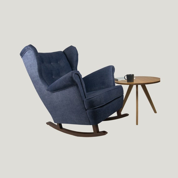 The Blue Wingback Rocking Armchair/ Nursing Chair // Schaukelstuhl/ Sessel  / Choice of Upholstery Color 