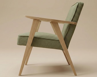 Oak Armchair Minimalist | Solid Wood Frame | Recycled rPES Fabric | Mid-Century Inspired | Handmade