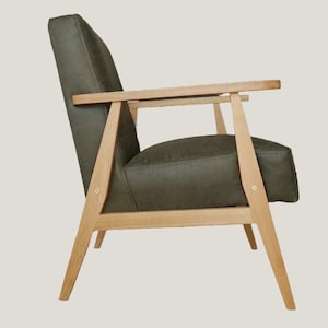 Oak Modern FN1  Armchair In Green Leather – Classic, Durable