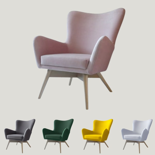 Konfigurierbarer moderner Sessel mit Beinen aus Buche - individuelle Polsterung in Farben und Ausführungen Ihrer Wahl