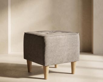 Upholstered Footstool 40×40×40 cm – Custom Colours | Beech Wood Legs (6 finishes)