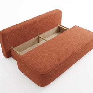 Bouclé Slaapbank | Uitklapbed | Opbergruimte | Afgerond Design | Handgemaakt afbeelding 4