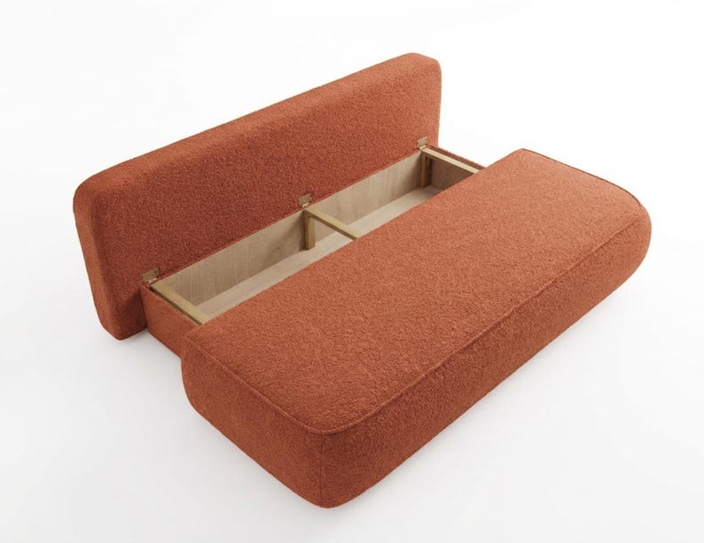 Bouclé Slaapbank | Uitklapbed | Opbergruimte | Afgerond Design | Handgemaakt afbeelding 4