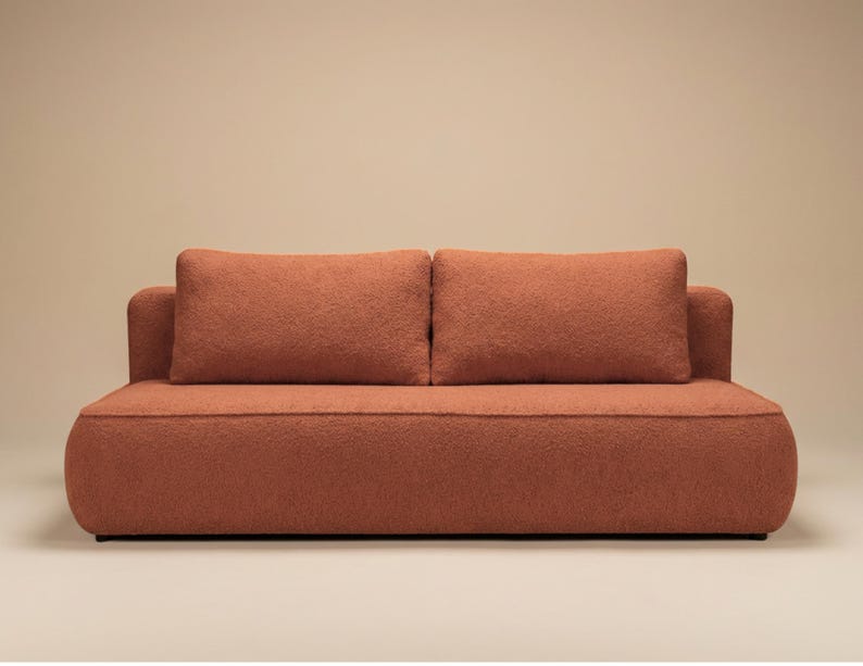 Bouclé Slaapbank | Uitklapbed | Opbergruimte | Afgerond Design | Handgemaakt afbeelding 5