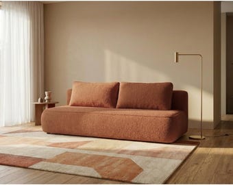 Bouclé Sleeper Sofa HAVO | Pull-Out Bed | Storage | Curved Design | Handmade