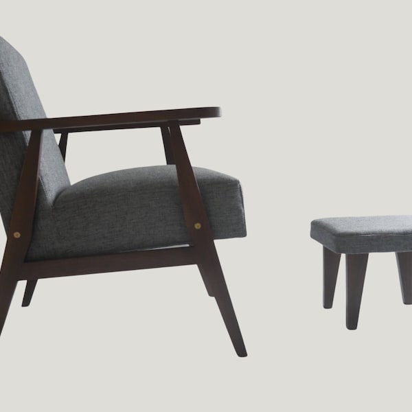 Sessel im modernen Stil der Mitte des Jahrhunderts mit dunklem Holz und Polsterfarbe nach Wahl