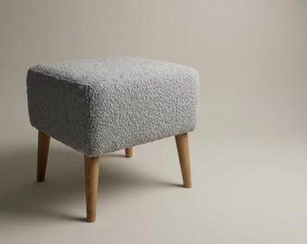 Boucle Pouffe footstool with wooden legs | Handmade furniture