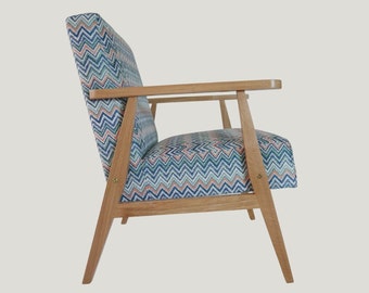 Fauteuils en chêne avec tissu en zigzag coloré / chaise longue / fauteuil d'appoint - NewDesign