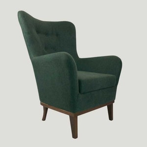Classic Green Lounge Armchair with Brown Legs