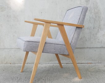 Modern armchair in oak wood and fabric with choice of upholstery colour / mid-century modern style lounge chair EwaCompany armchairs