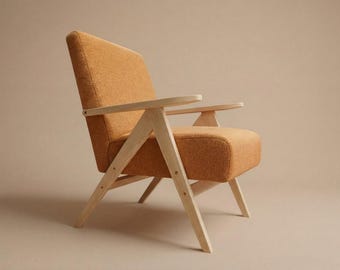 Mid-Century Modern Orange Accent Chair – Walnut Beech Wood Frame