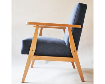 Blue armchair is made of solid wood / Loft Retro Vintage Beech / mid century modern