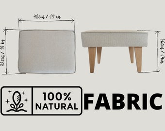 handmade furniture - stool with oak legs covered with upholstery made of 100 % natural fibres footstool