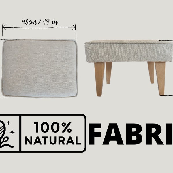 Handgefertigte Möbel - Hocker mit Eichenholzbeinen und Polsterung aus 100 % Naturfasern Fußbank