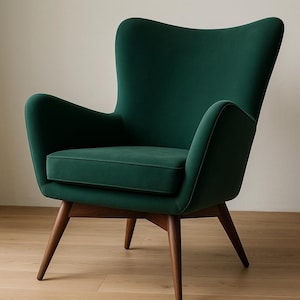 Moderner grüner Loungesessel - moderner Designerstuhl mit Holzbeinen - stilvoller Lesesessel
