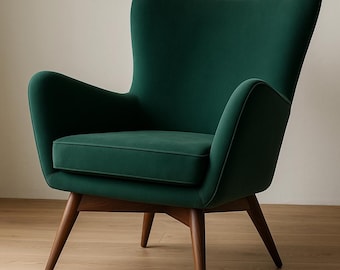 Contemporary green lounge chair - modern designer chair with wooden legs - stylish reading chair