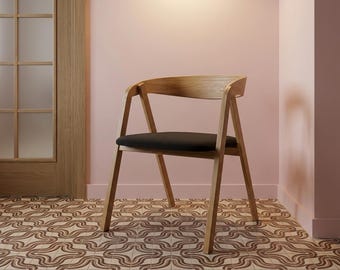 Beech Wood Chair | Curved Backrest | Upholstered Seat | Minimalist Design | Handmade