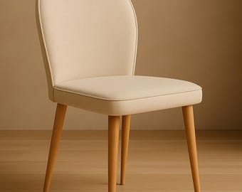 Minimalist upholstered chair - Modern chair for dining room or office - Wooden legs and cream fabric