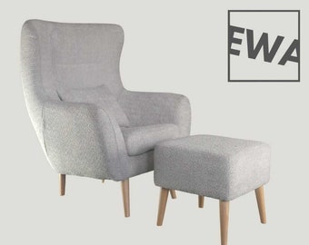 Cosy Bouclé Fabric Hybrid Armchair - Large Lounge Chair with Footrest and Rocking Options - Handmade in Europe