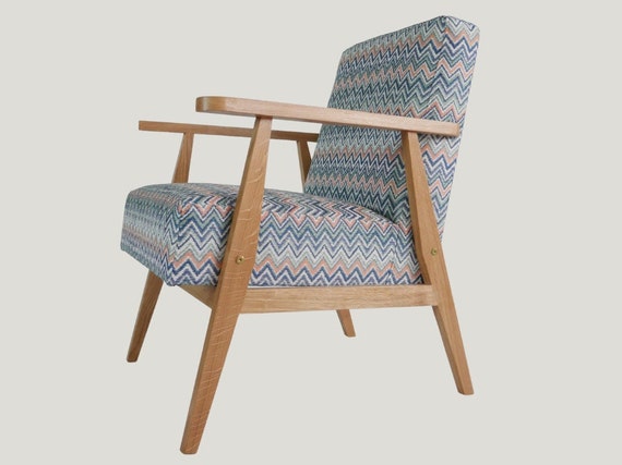 Sui brandwonden Vochtigheid Eiken fauteuils met kleurrijke zigzag stof/ lounge stoel - Etsy België