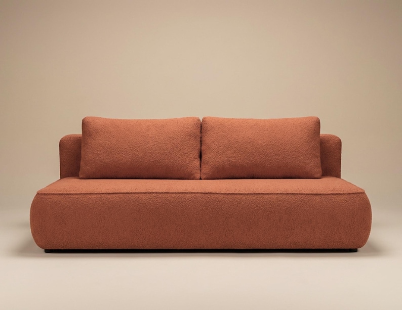 Bouclé Slaapbank | Uitklapbed | Opbergruimte | Afgerond Design | Handgemaakt afbeelding 3